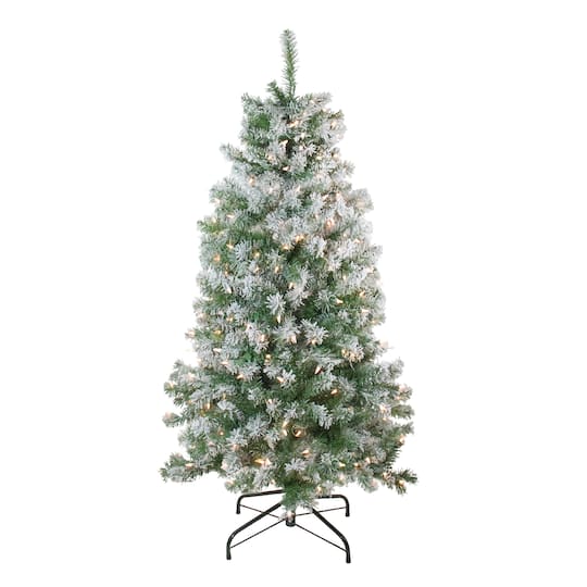 4.5Ft Pre-Lit Flocked Winema Pine Artificial Christmas Tree, Clear Lights By Northlight in Green | 4.5 ft | Michaels®